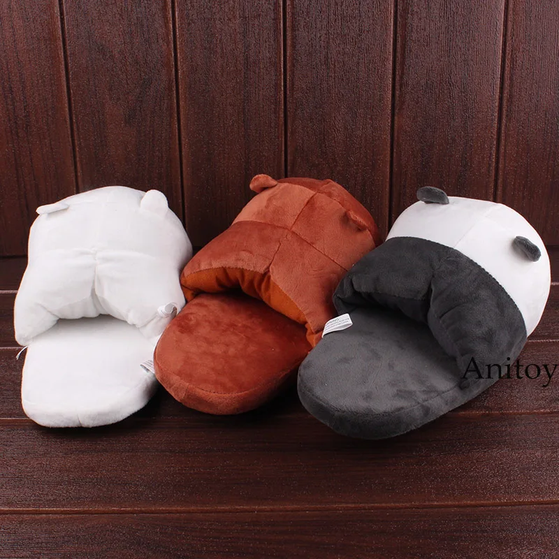 We Bare Bears Ice Bear Grizzly Panda Plush Slippers Shoes Home House Winter Stuffed Slippers Plush Toys 28cm