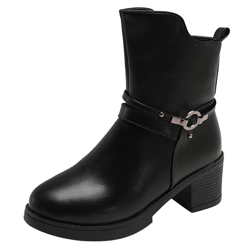 boots women 2019 Fashion Buckle Strap Leather Middle Boots Boots Shoes Ankle Boot Woman Casual  Mujer Female Ankle Boots