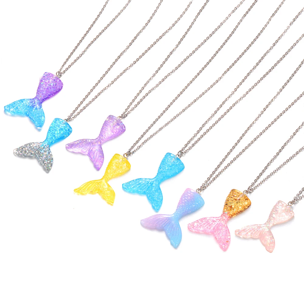 

Mermaid Tail Pendant Necklace 45cm 50cm 60cm Pink Blue Silver Colors Fish Tail Handmade Jewelry Cute Birthday Gifts for Girls