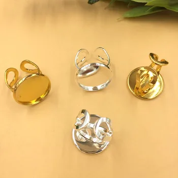 

Filigree Ring Settings 20mm Round Smooth Bezel Resin Cabochons Bases Metal Adjustable Men's Rings DIY Findings Multi-color