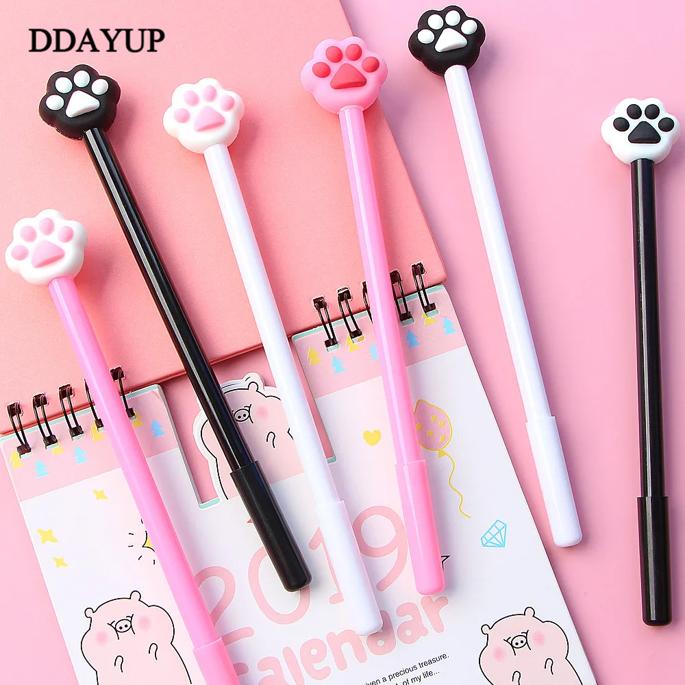 

2Pcs/lot Cute Pens Animal Cat Paw Pink Black Heart Gel Pens Signature School Office Supply Promotional Gift Stationery
