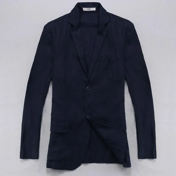 Льняной пиджак мужской льняной блейзер с длинным рукавом мужской повседневный деловой пиджак мужской модный однотонный пиджак мужской большой размер terno masculino - Цвет: navy blue