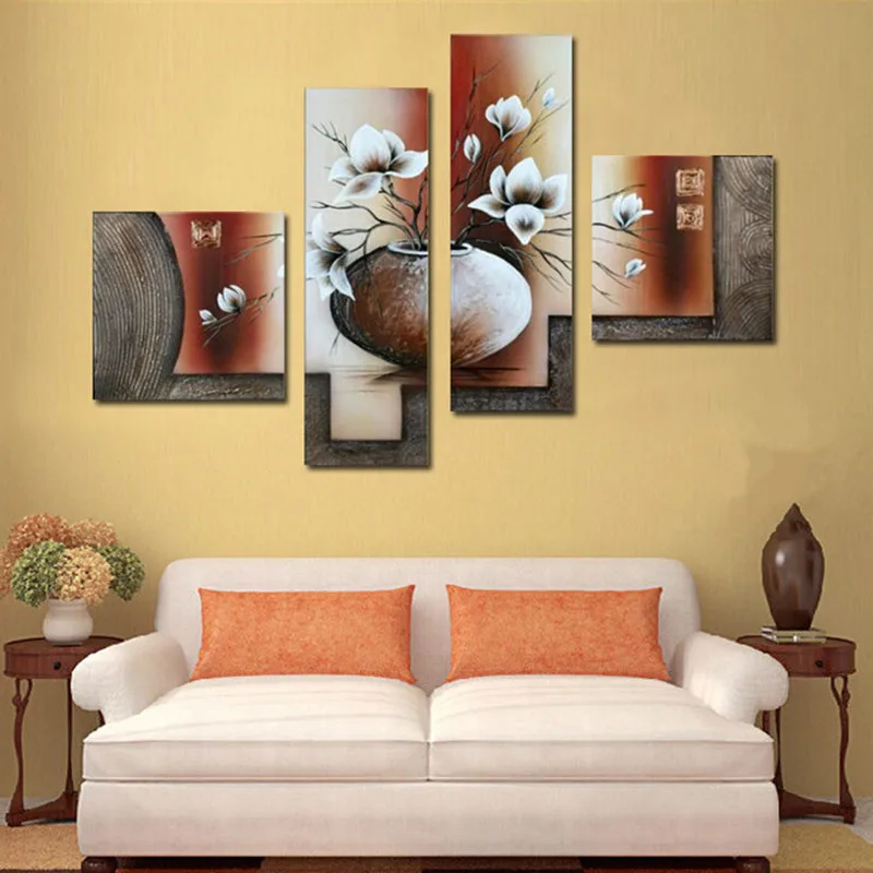 

Handpainted Abstract Flower Oil Paintings on Canvas Large 4 Piece Vase Floral Painting Modern Home Decor Wall Art Pictures Gifts