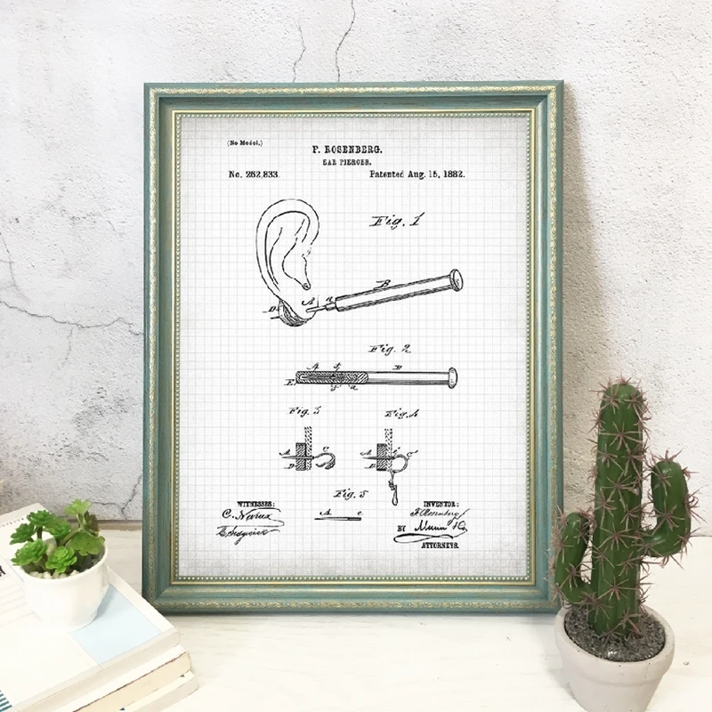 Пирсинг ушей 1882 патент печать ВИНТАЖНЫЙ ПЛАКАТ тату магазин настенный Декор Ретро рисунок стены картина подарок идея холст живопись
