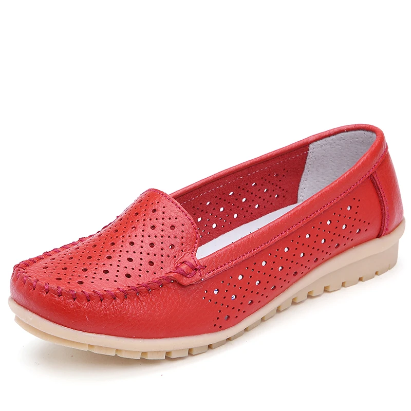 Весенние женские туфли на плоской подошве; женская обувь из натуральной кожи; женские лоферы с вырезом; Балетки без застежки на плоской подошве; балетки на плоской подошве - Цвет: Red