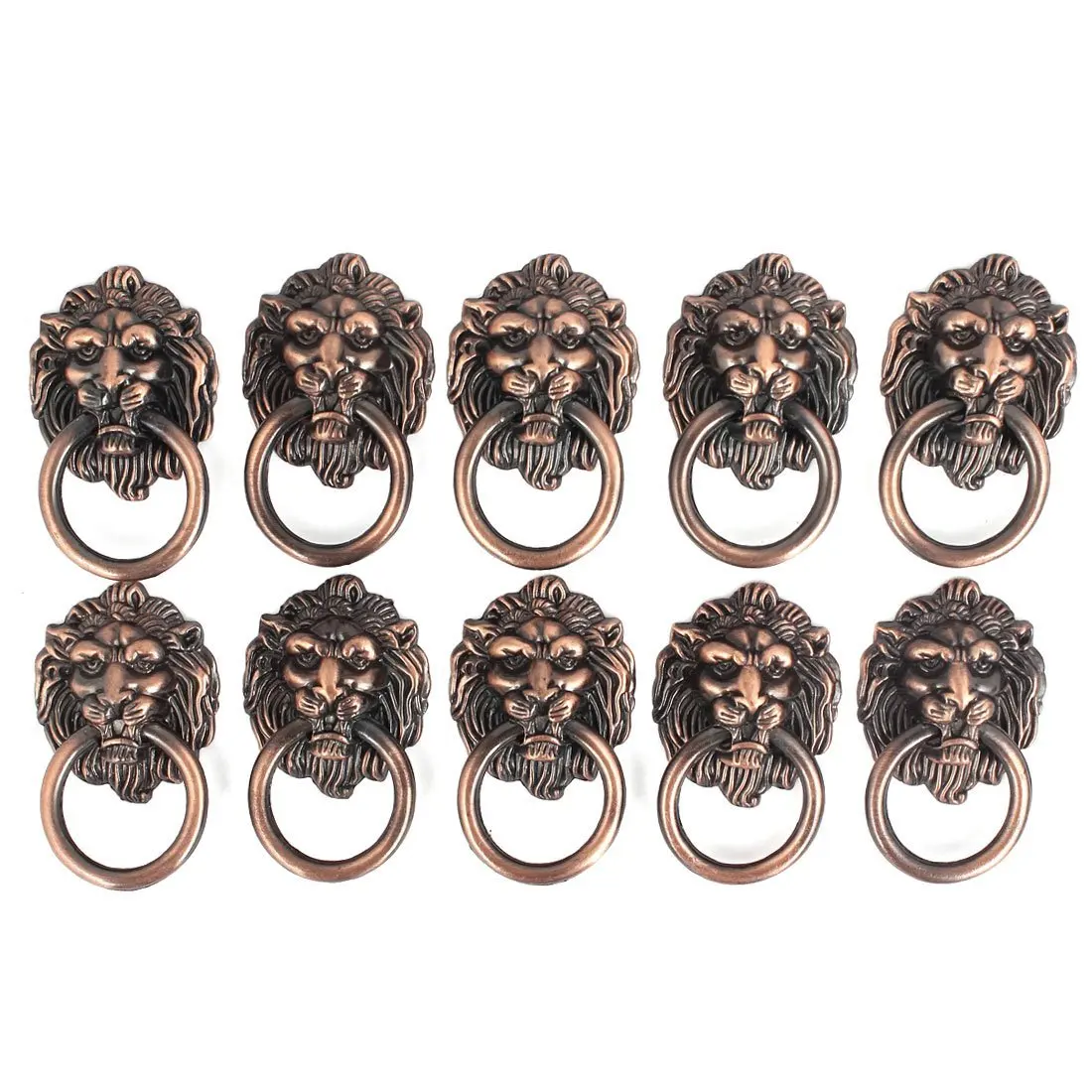 

Dresser Drawer Cabinet Door Ring Lion Head Pull Handle Knob 10pcs