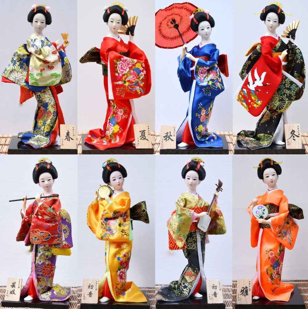 12 Inch Japanese Doll Decoration Doll Collectibles Silk Kimono Doll