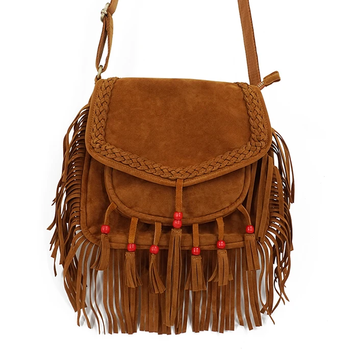música boêmia franja marrom crossbody saco