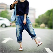 Модные штаны-шаровары для женщин и девочек; повседневные хлопковые брюки; коллекция года; сезон осень-зима; популярные свободные джинсы больших размеров; брюки длиной до щиколотки в Корейском стиле