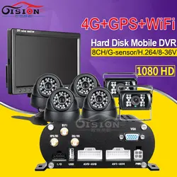 Бесплатная доставка 8CH Wi Fi gps 4 г жесткий диск HDD автомобиля устройство для записи видео MDVR наборы + 6x Крытый Открытый камера VGA ЖК дисплей