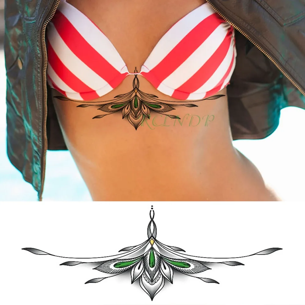 Водостойкая временная татуировка наклейка Мандала Лотос цветок грудь на женской груди грудь хна тату флэш-тату поддельные татуировки