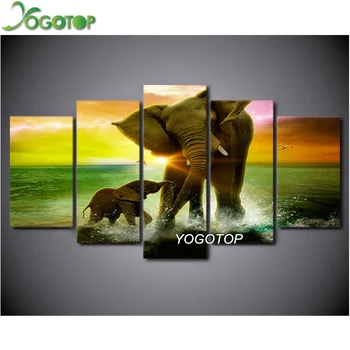 

YOGOTOP DIY Diamond Painting Cross Stitch Kits Full Diamond Embroidery 5D Diamond Mosaic Needlework Elephant Family 5pcs ML155