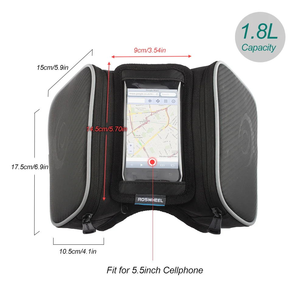 Flash Deal Roswheel 1.8L Waterproof Bicycle Bag Cycling Frame Front Head Tube Touch Screen Pannier Double Case Pouch for 4.8/5.5in Phone 5