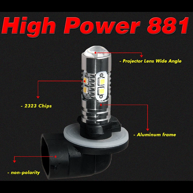 2шт 12*57 мм DC 12 V-24 V 50 W 6000 K 500LM сверхмощный алюминиевый 881 светодиодный Белый туман вождения DRL огни