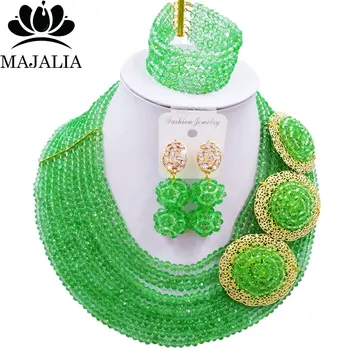 

Majalia Fashion Romantic Nigerian Wedding African Jewelry Set Light green Crystal Necklace Bride Jewelry Sets 10CP0010