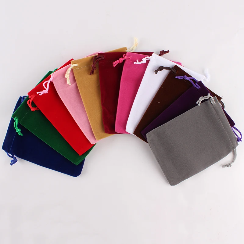 

100pcs/lot 9*12cm Custom Logo Printed Large Drawstring Wedding Gift Bags Velvet pouch Packing Bags