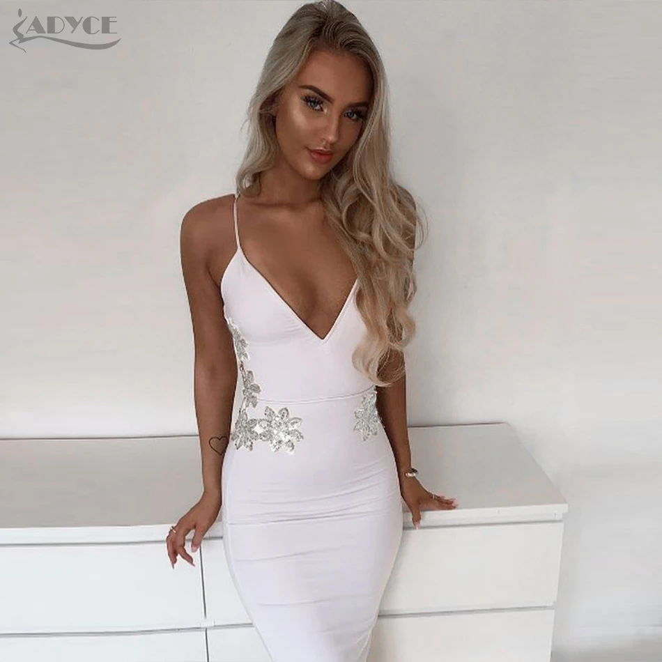 Adyce Элегантное Белое Женское платье повязка с блестками Vestido 2019 сексуальное