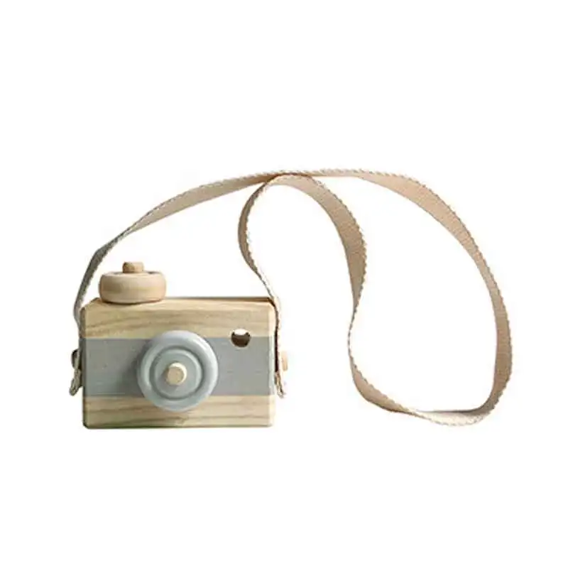 Мини деревянная камера милая детская игрушка из мультика малыш творческая камера с ремнем для шеи Фотография реквизит украшения Обучающие Дети игровой дом - Цвет: grey