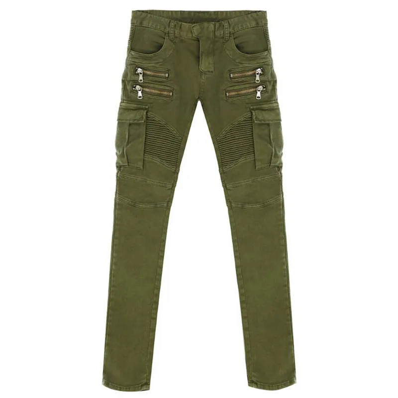 MORUANCLE мужские джинсы карго джоггеры армейский зеленый Strentch джинсовые мотоциклетные Брюки с карманами на молнии дизайнерские байкерские джинсовые брюки