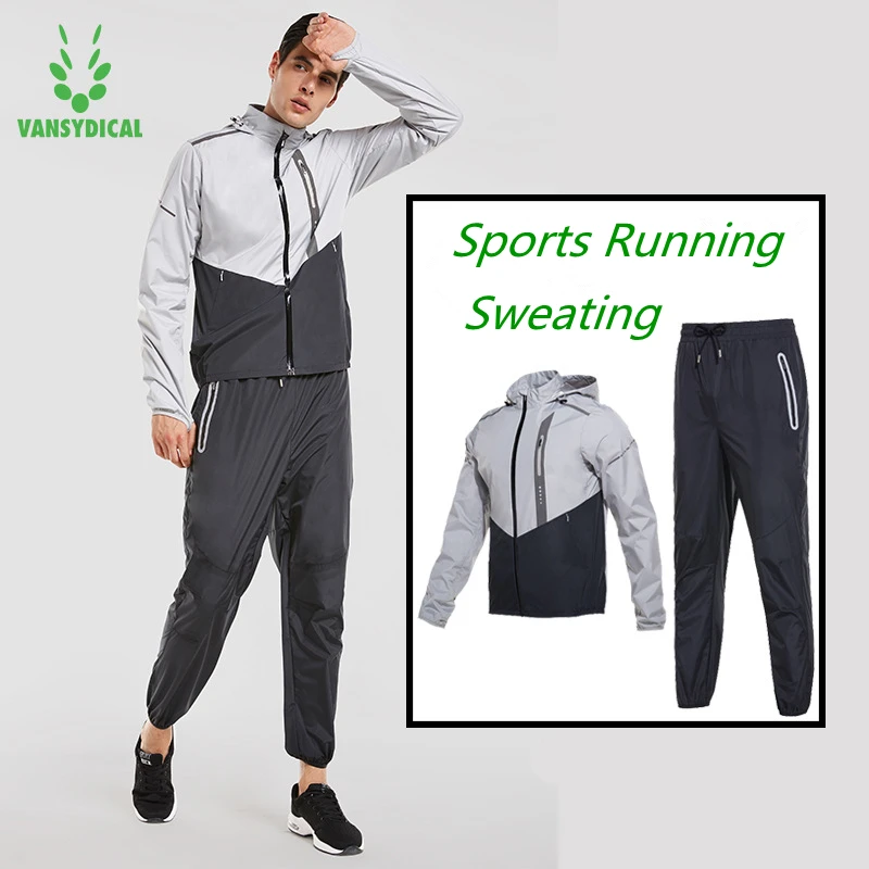 

Vansydical 2018 Hot Sweat Sports Suits Men's Gym Clothes Running Jacket Pants Set Lose Weight Jogging Fitness Sportswear 2pcs
