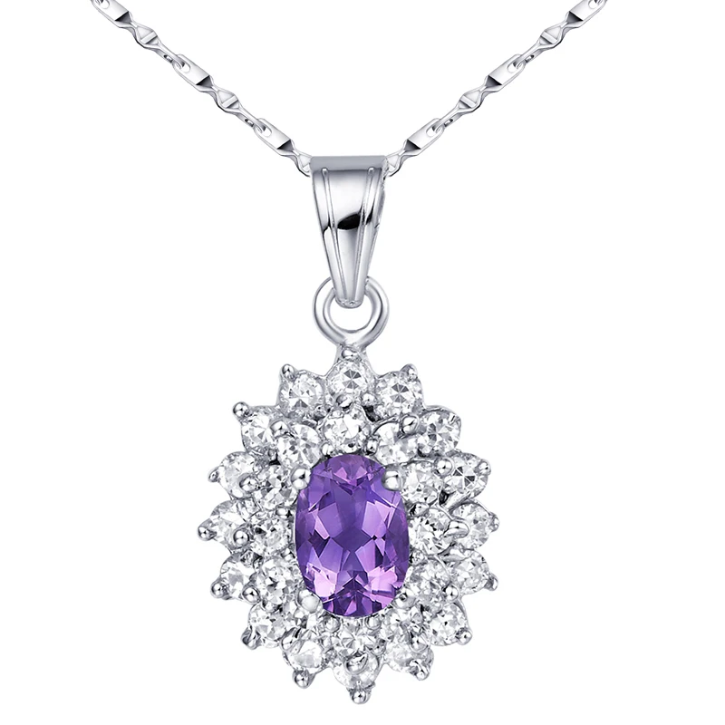 Natural Amethyst Pendant 925 Sterling Silver Necklace Woman Fashion Fine Elegant Jewelry Purple