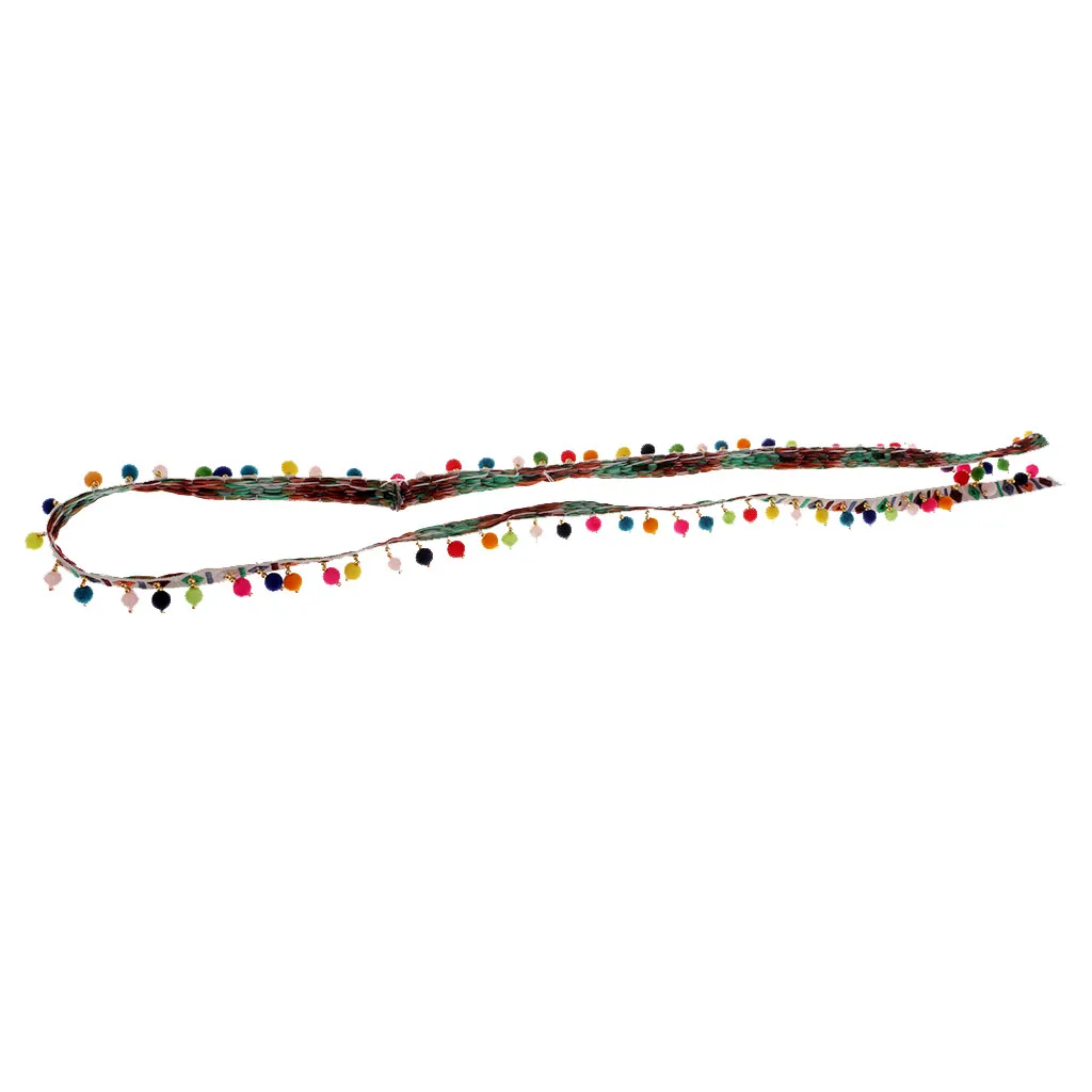 1 Yard Ethnic Style Pompom Beads Fringe Tassel Braid Jacquard Ribbon National Trim Lace Sewing Applique DIY Crafts Supplies