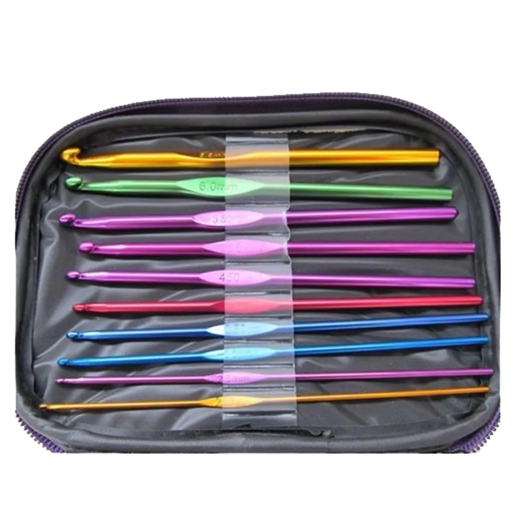 22Pcs Set Multi-colour Aluminum Crochet Hooks Needles Knit Weave Craft Yarn Sewing Tools Crochet Hooks Knitting Needles