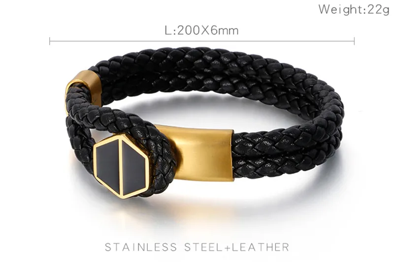 Kalen, итальянский, золотой цвет, кожаные браслеты для мужчин, модные, нержавеющая сталь, 22 см, дешевые, плетеные, кожаные браслеты, бижутерия - Окраска металла: KB111616-K