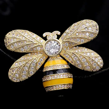 

Two Plated Color Yellow Bees brooches for men Jewelry Copper pin brooch wedding hijab pins cubic zircon Broaches Bags Accessory