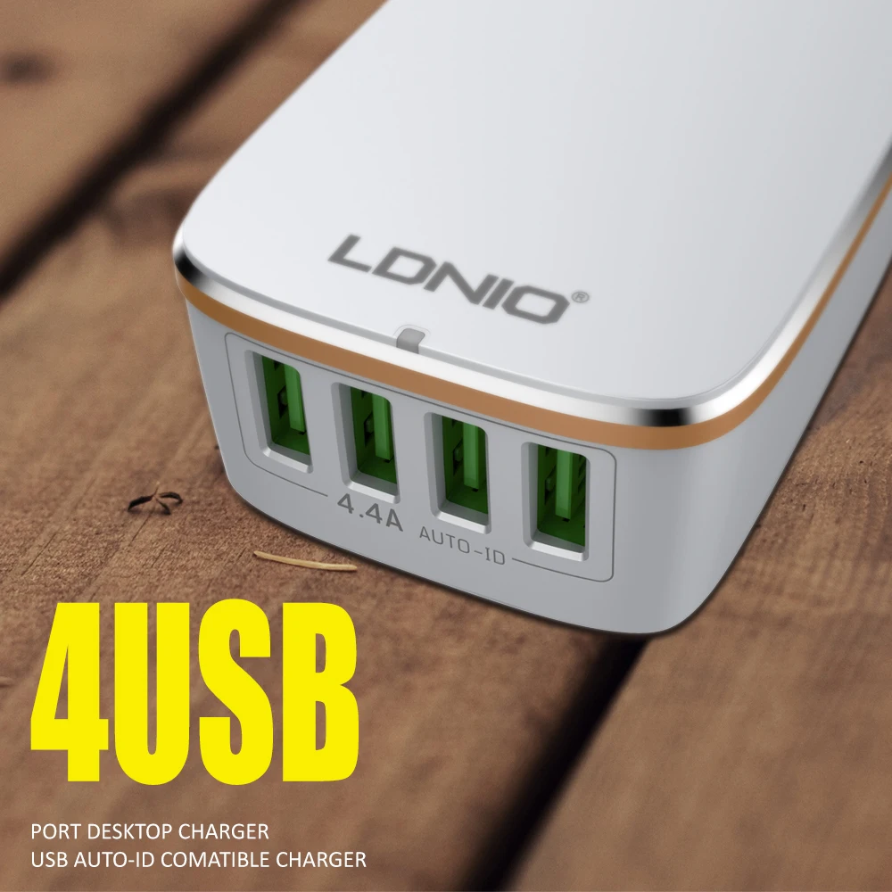 LDNIO A4404 четыре usb порта DC5V-4.4A выход портативное быстрое зарядное устройство для дома с Apple USB кабель