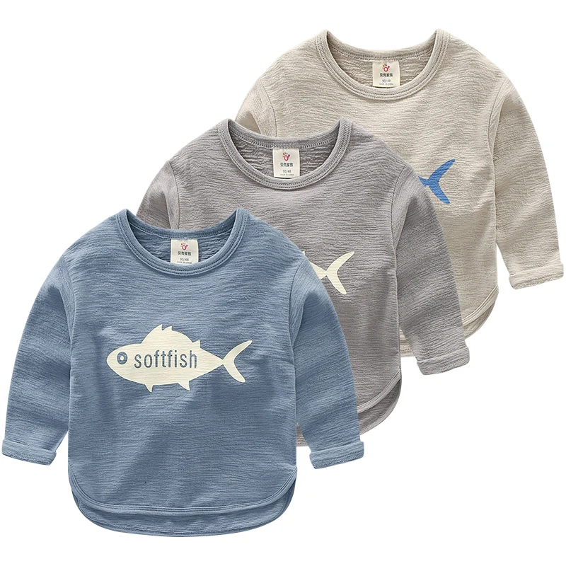 

Baby Boy Fish Printed T-shirt 2017 Spring New Arrival Kids Boy Children's Clothing Solid Color Long-sleeved Tee Shirt
