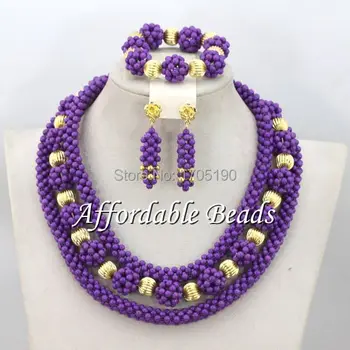 

Purple Beaded Wedding Necklace Set Popular African Wedding Jewelry Sets New Arrival BN109