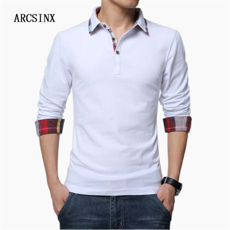 ARCSINX рубашка поло мужская размера плюс 5XL 4XL 3XL XXL Весенняя Мужская рубашка поло с длинным рукавом Осенняя хлопковая зимняя повседневная мужская рубашка Поло