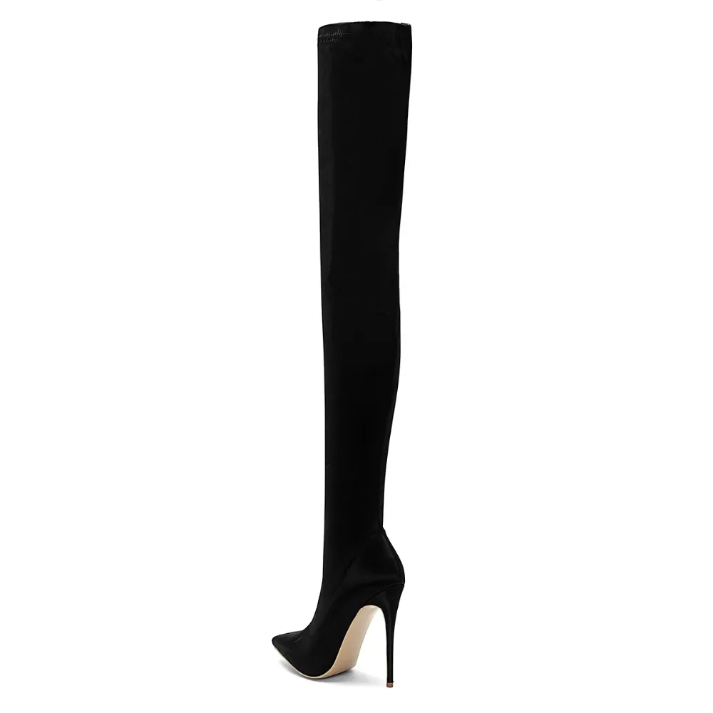 Cm Pointu Élastique Hauts Talons Satin Roviciya Sur Genou Black 12 Bottes Bas Automne Le Discothèque Chaussures Wj031 Bout Femme Sexy Noir LVpGUzMjqS