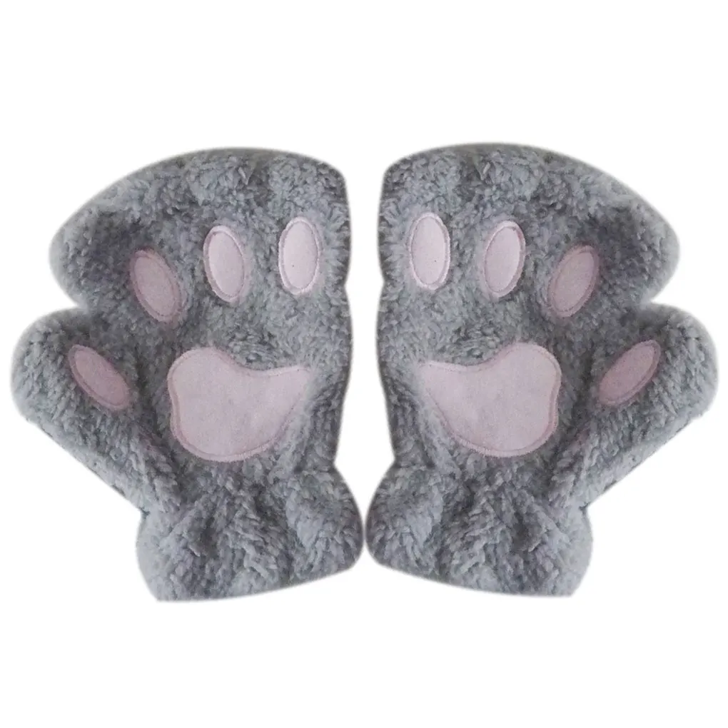 Плюшевые перчатки с кошачьими лапами, новинка, мягкие махровые женские рукавицы без пальцев на Хэллоуин