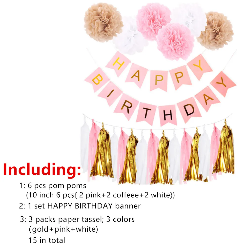 XXYYZZ украшение на день рождения розовая бумага полотенце кисточка помпон мальчик девочка с днем рождения гирлянды-флажки детские дети как вечерние su - Цвет: 8