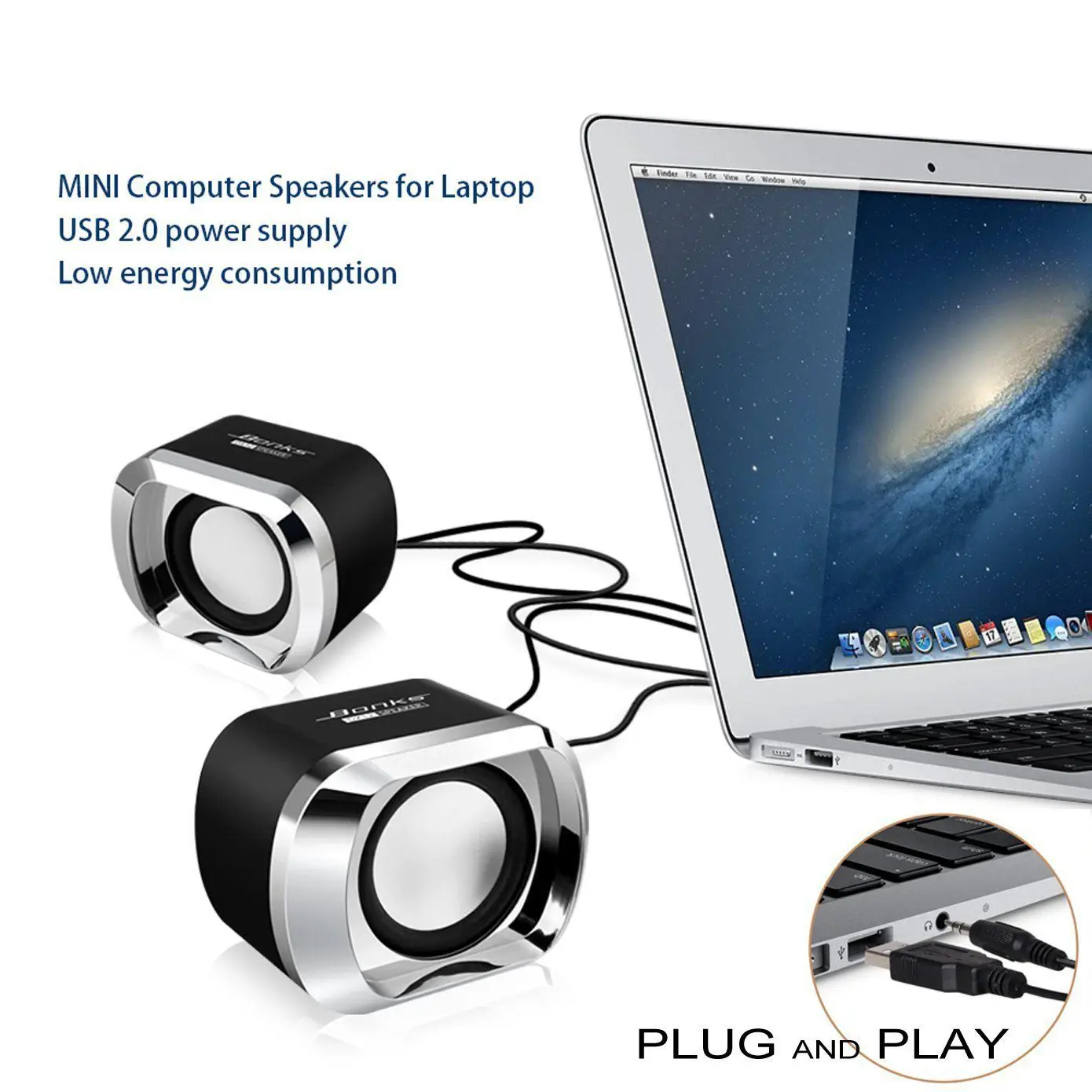 USB 2,0 динамик для ноутбука s Проводная стерео мини компьютерная Колонка для настольного ноутбука ПК MP3 MP4 3,5 мм AUX в черном цвете