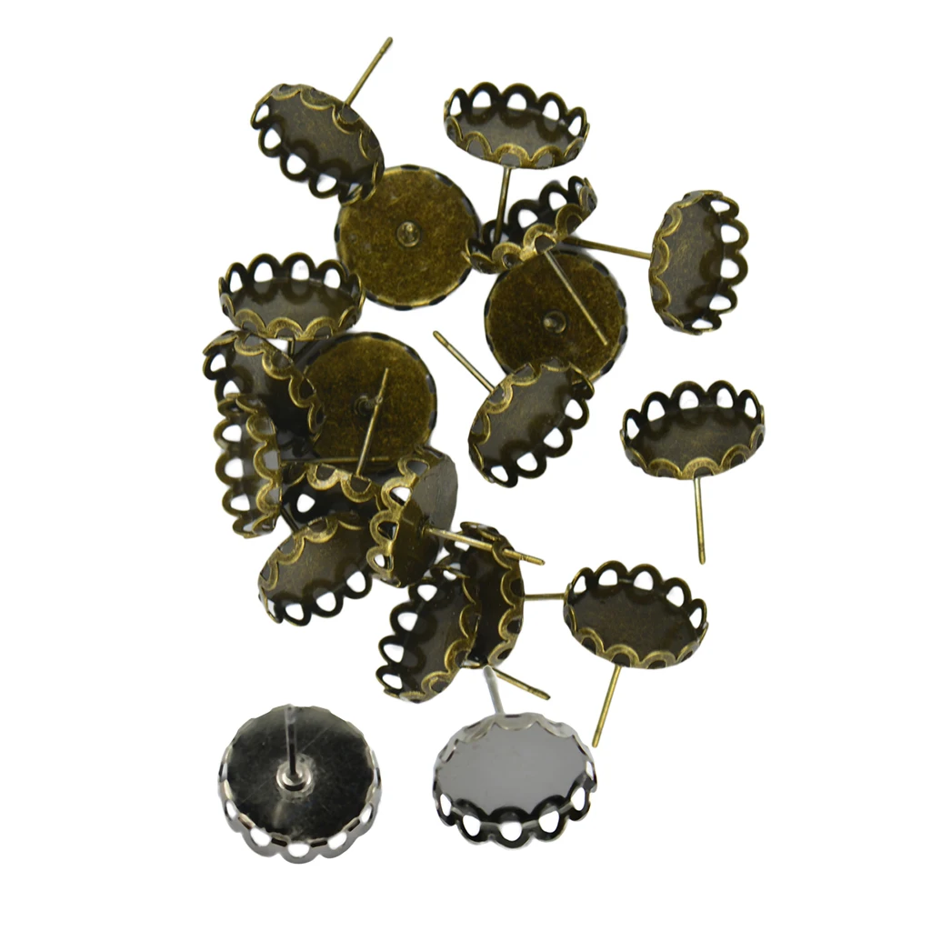 40 Pieces Earring Ear Stud Pins Base Metal Blank Cabochon Setting Earring Base DIY Jewelry Findings Bronze & Black