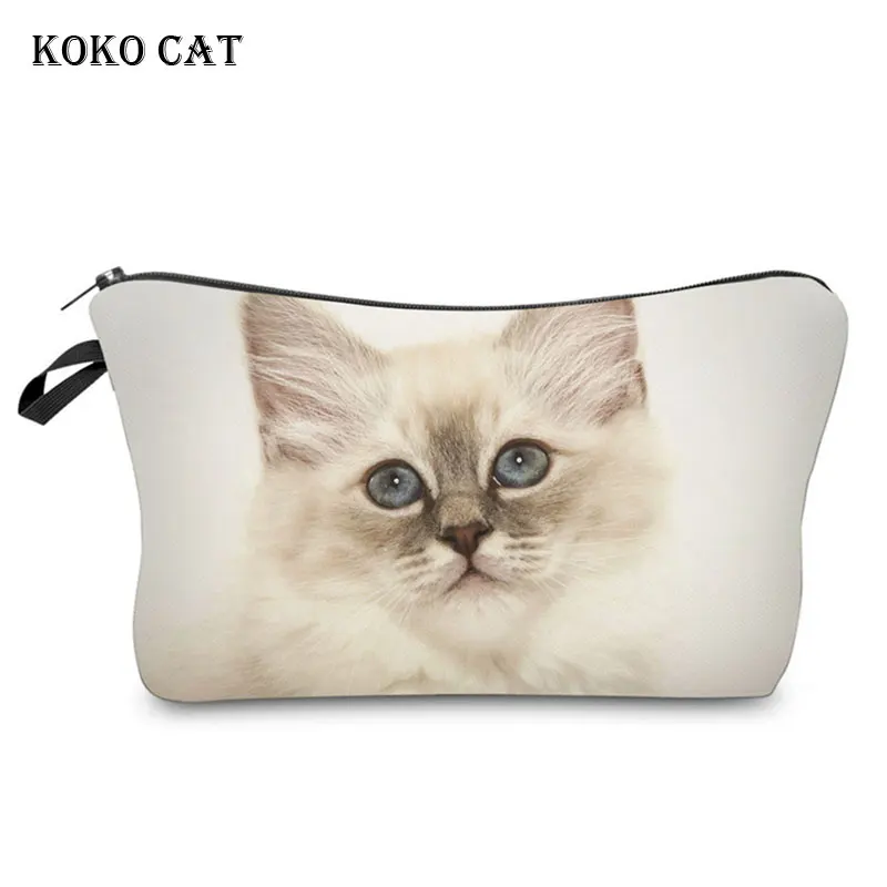 

Ladies Cosmetic Bag Cases Brushes Necessaries for Women Toiletry Cat Printing Travel Organizer Clutch Bag Key Pouch Girl Make Up