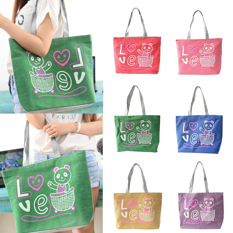 New Fashion Women&#39;s Cartoon Panda Large Canvas Bag Handbags Vintage Portable Cloth Bags TB Sale ...