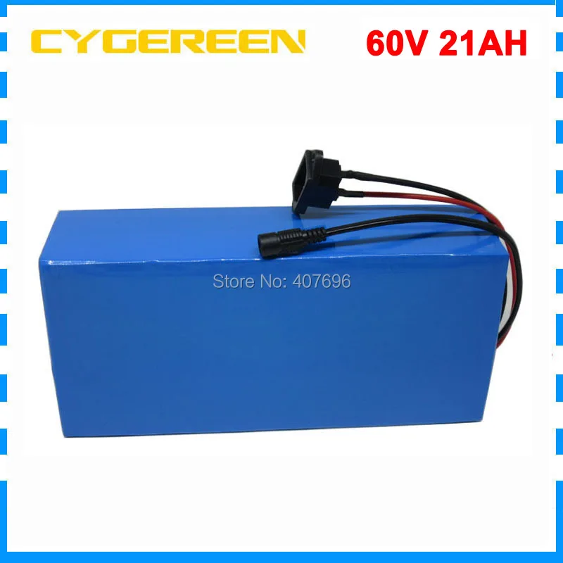 Discount 1800W 60V Lithium ion battery 60V 21AH Electric bike battery 60V scooter battery use 2600mah 18650 Cell 5A Charger 3