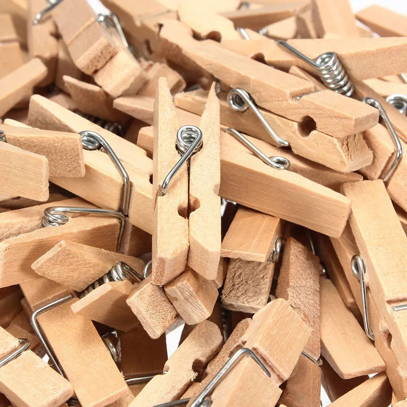 Buy 100pcs Mini Wooden Clips Natural Paper Peg Photo