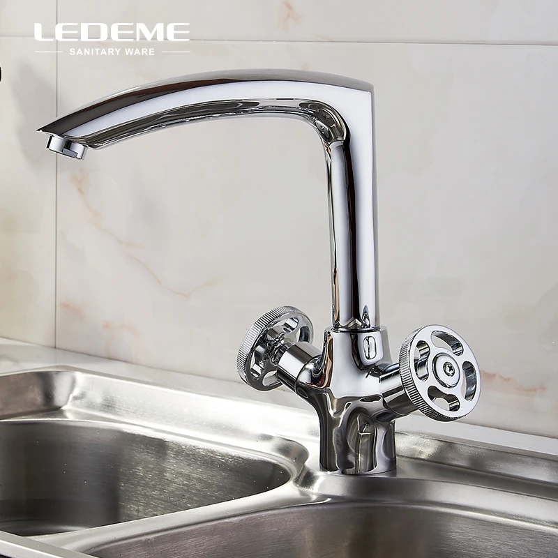 

LEDEME Solid Copper Kitchen Sink Basin Faucet Dual-Handle Bar Cold Hot Water Tap Mixer For Kitchen Chrome Finished L4089