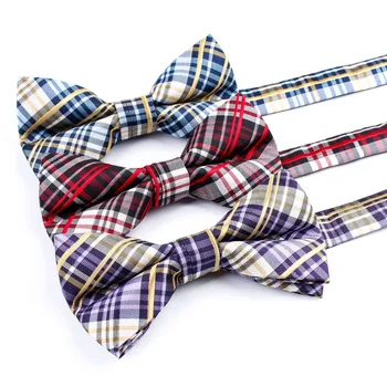

TagerWilen Men's Bowtie Neckwear Bowknot Bowties Cravats Casual Plaid Polyester Bow Tie For Wedding Business Party T-224