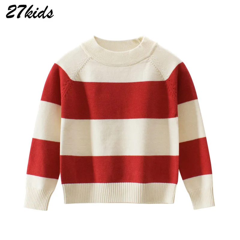 

27kids 2-9Years Boy Sweaters Fall Casual Children Knited Sweater Striped pullover for baby boys Girls Clothes Kids Infant Top