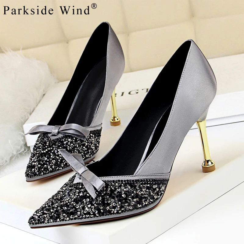 

Parkside Wind Silk Women Pumps Bling Pointed toe Butterfly-knot High Heels Fashion Spring Sexy Party Female Shoes XWC3735-45