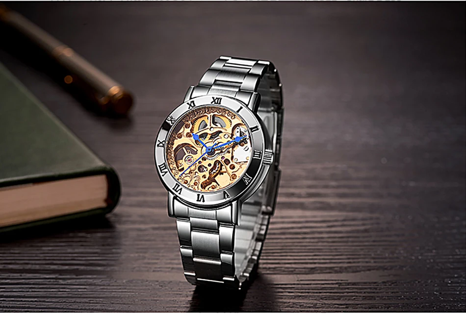 relógio feminino pulseira de aço inoxidável ol