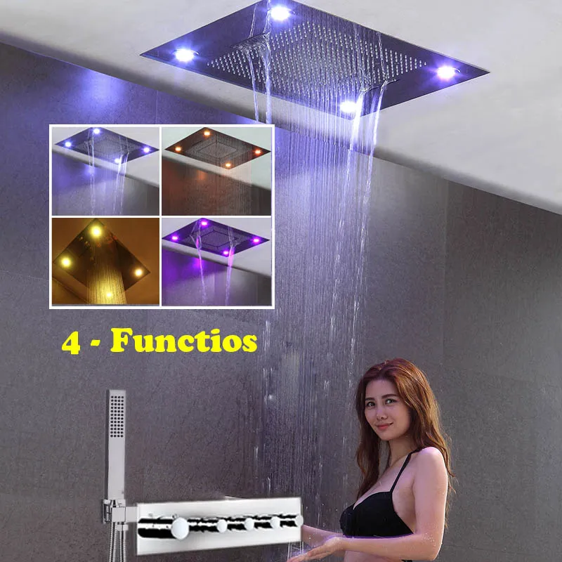 Rainfall Waterfall SPA Rain Curtain Shower Set 304 Large LED Shower Head Thermostatic Mixing Valve Master Villa Luxury Bathroom Rainfall Waterfall SPA Rain Curtain Shower Set 304 Large LED Shower Head Thermostatic Mixing Valve Master Villa Luxury Bathroom