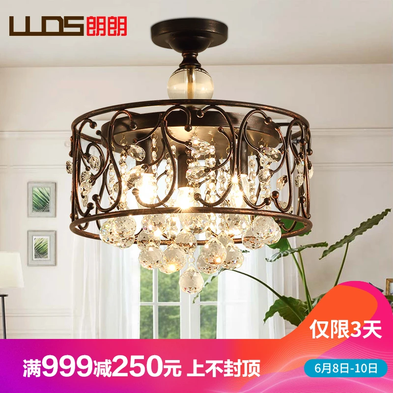 

American crystal restaurant ceiling lamp country Antique Iron living room lamp warm bedroom study ceiling lamp