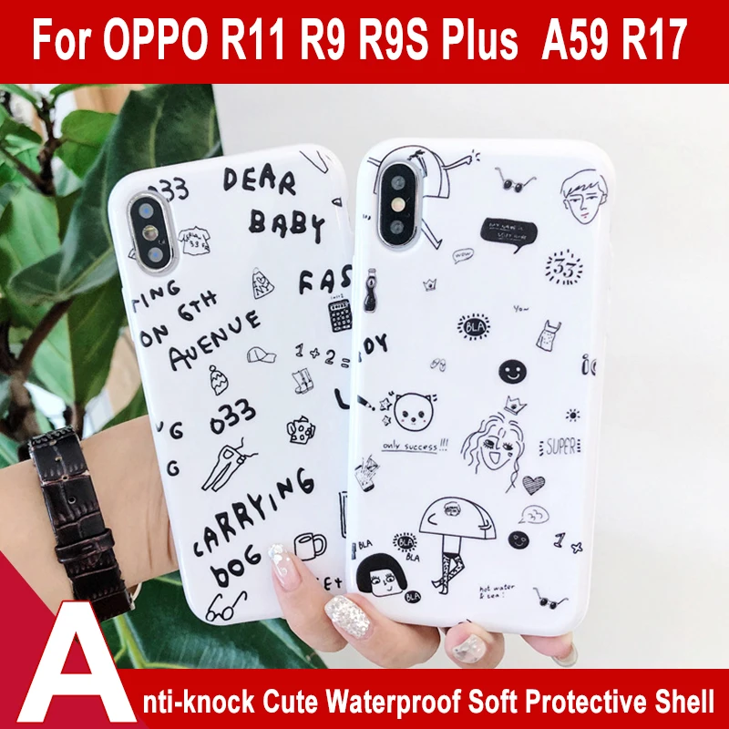 

YIJIAMO Phone Case For OPPO R11 R9 R9S Plus Case For OPPO A59 R17 Interesting Pattern Letters Soft Protective Shell